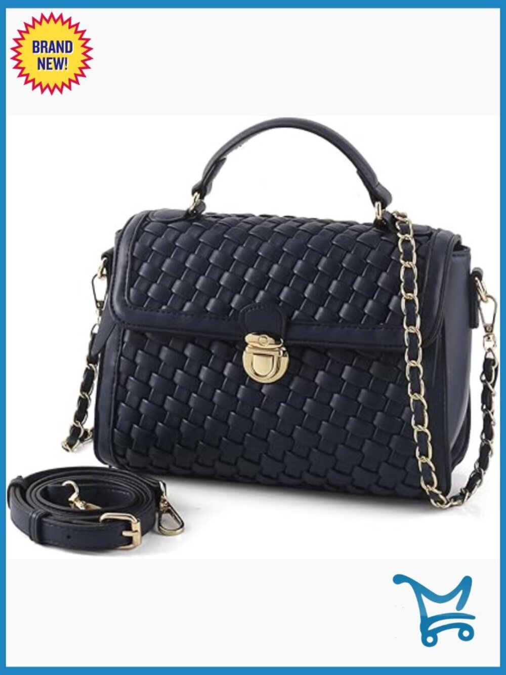 Vegan Leather Woven Crossbody Satchel with Adjustable Straps Top Handle